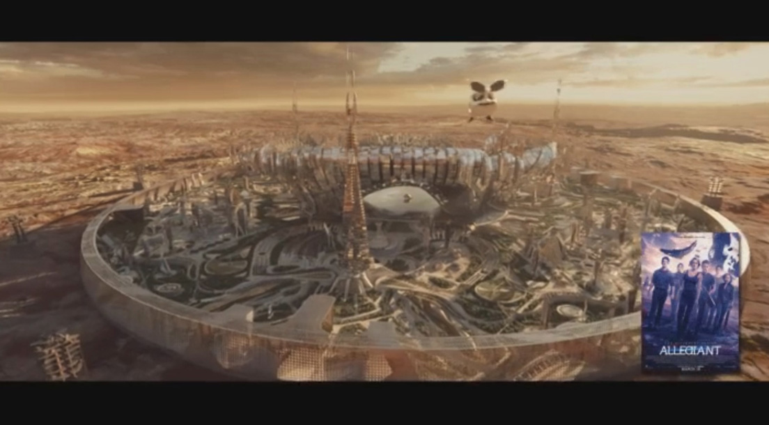 Film & Video, Image still from movie depicting futuristic round walled city reaching into distance