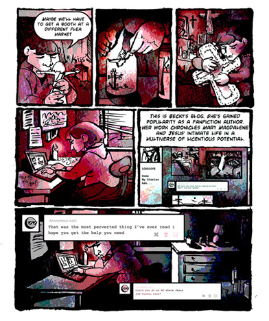 Fine Arts, Page from comic by Gabby depicting female character as a fanfiction writer