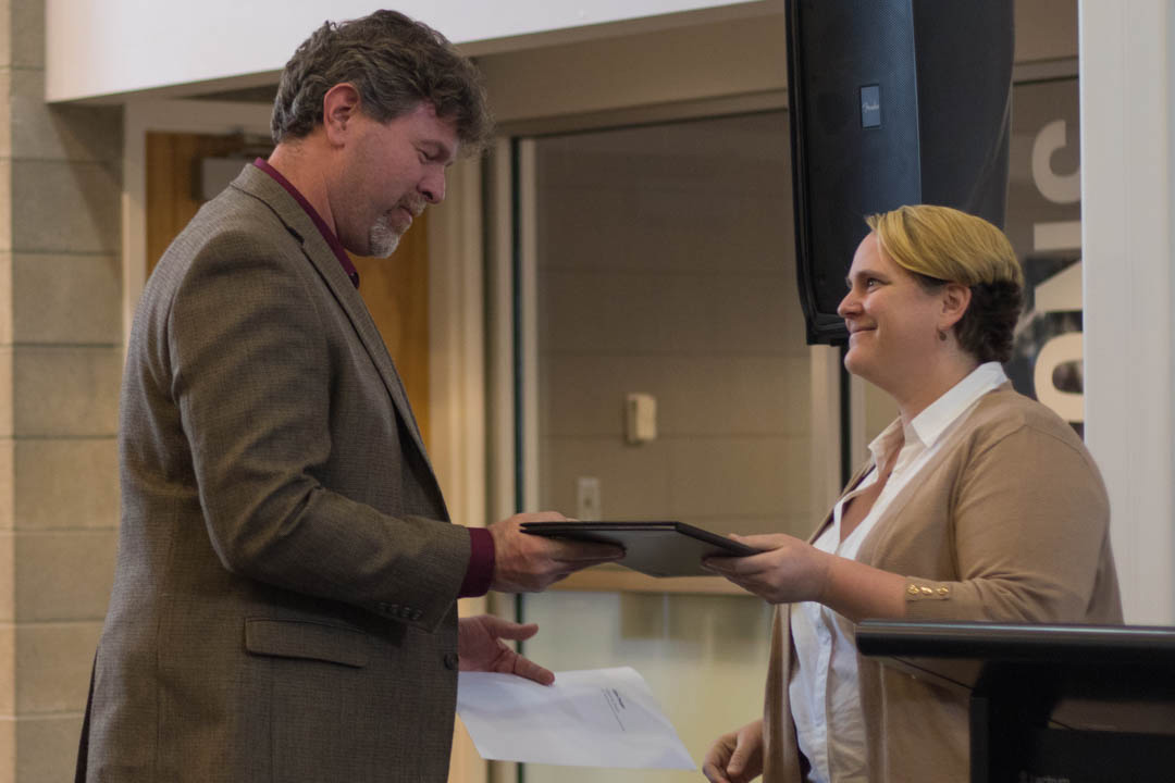 Industrial Design, Assistant Professor John Youger recieves 2017 Teaching Excellence Award from Dr. Melanie Corn