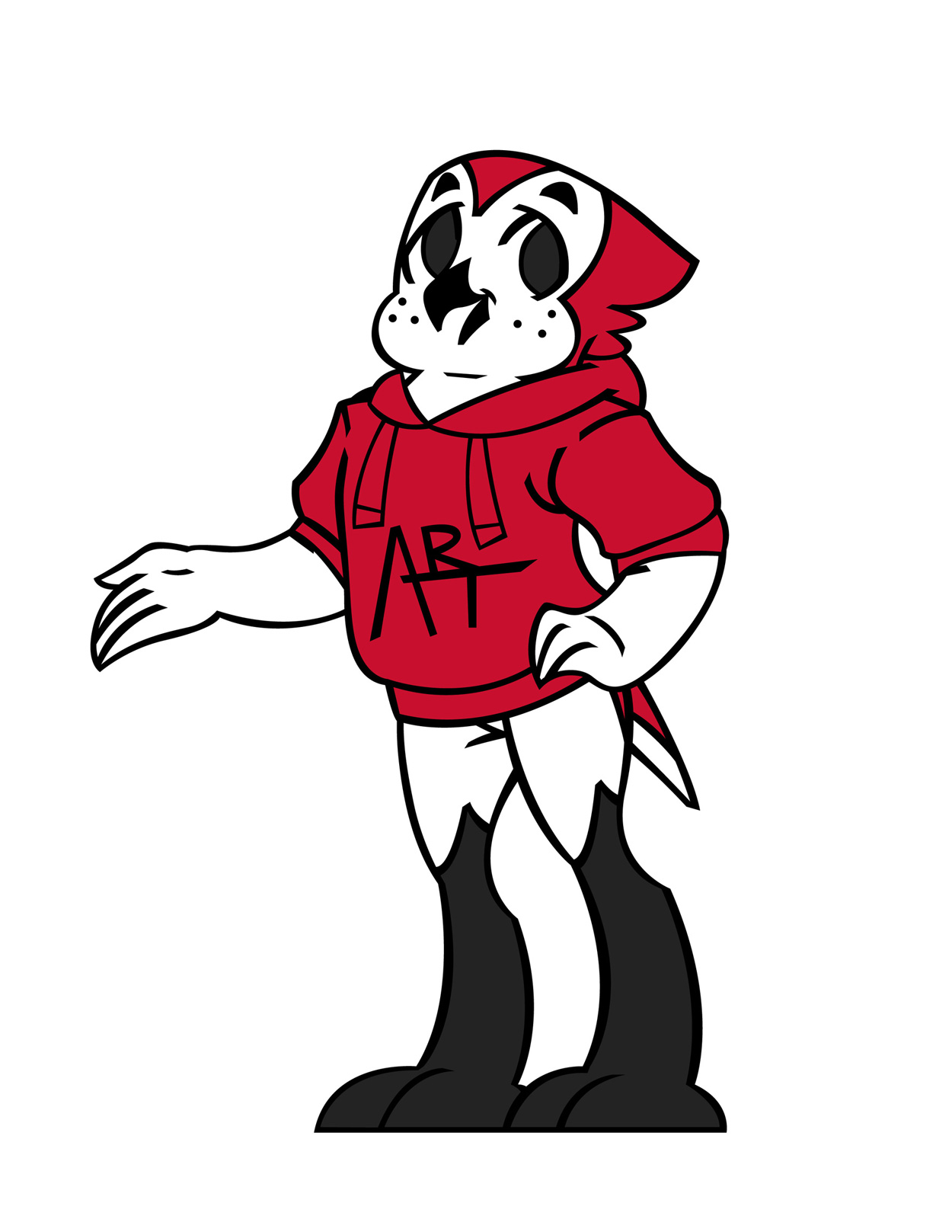 Life at CCAD, Illustrated Owl mascot wearing red hoodie