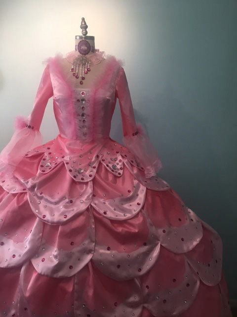 Fashion Design, Recreation of voluminous pink petal gown displayed on mannequinn