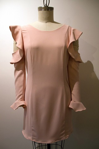 Fashion Design, CCAD Fashion Design student Brenda Rangel's design for Eloquii, long sleeve peach colored dress