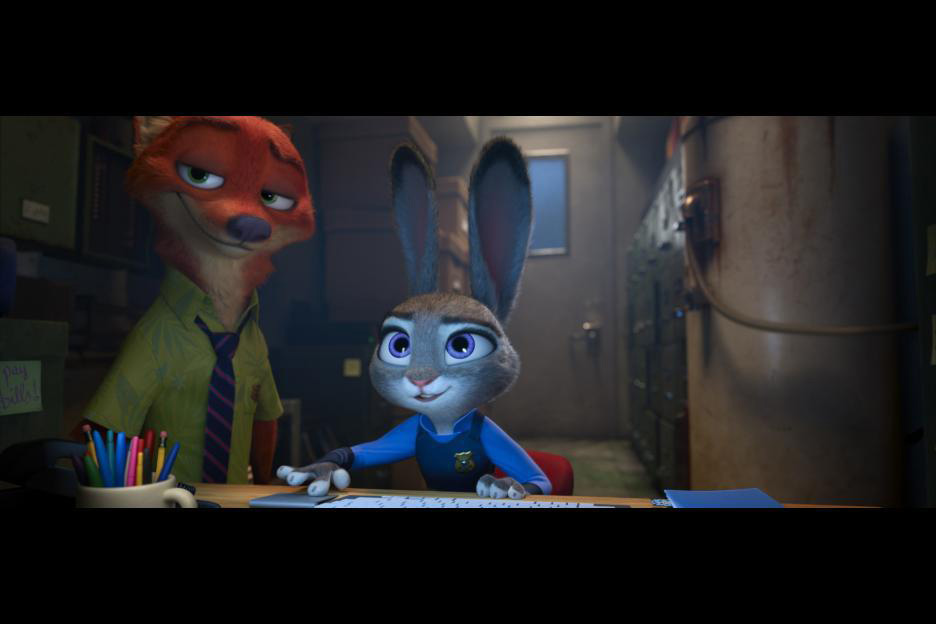 Animation, Film and Video, Still from Zootopia, Rabbit and fox characters search for information on computer