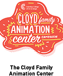 Red and yellow Cloyd Animation Center logo with text