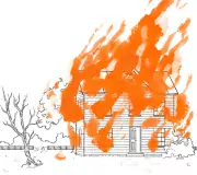 Illustration of cabin on fire