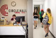 students walk between classes