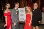 From left: Fashion Design students Molly Kate Cline, Ryder Teach, and Brianna Becaj with Associate Professor Suzanne Cotton