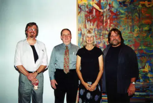 Bill Van de Velde's retirement party. Stewart McKissick, Bill Van de Velde and former Provost Anedith Nash and Jeff Link. September 7th, 2000.