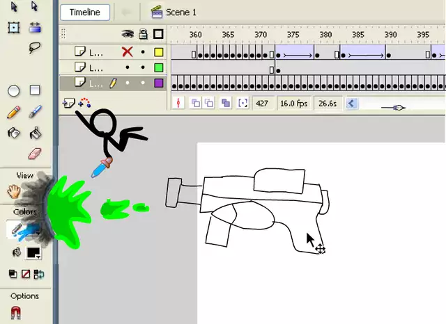 still shot from film of stick figures jumping on screen