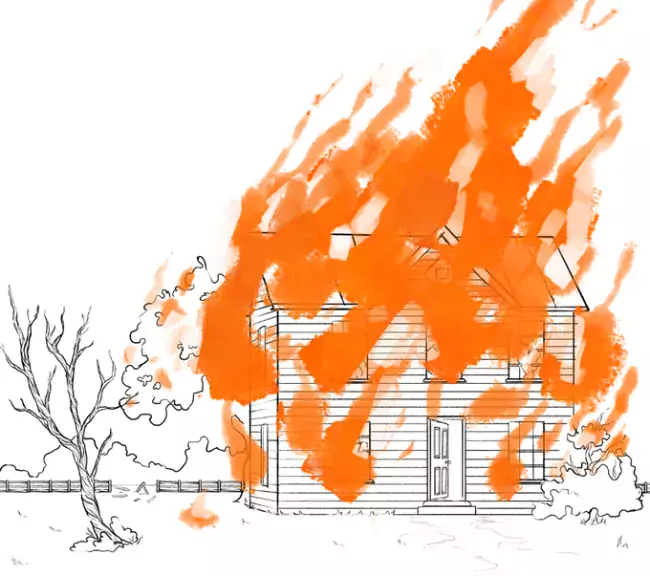 erro burning house illustration